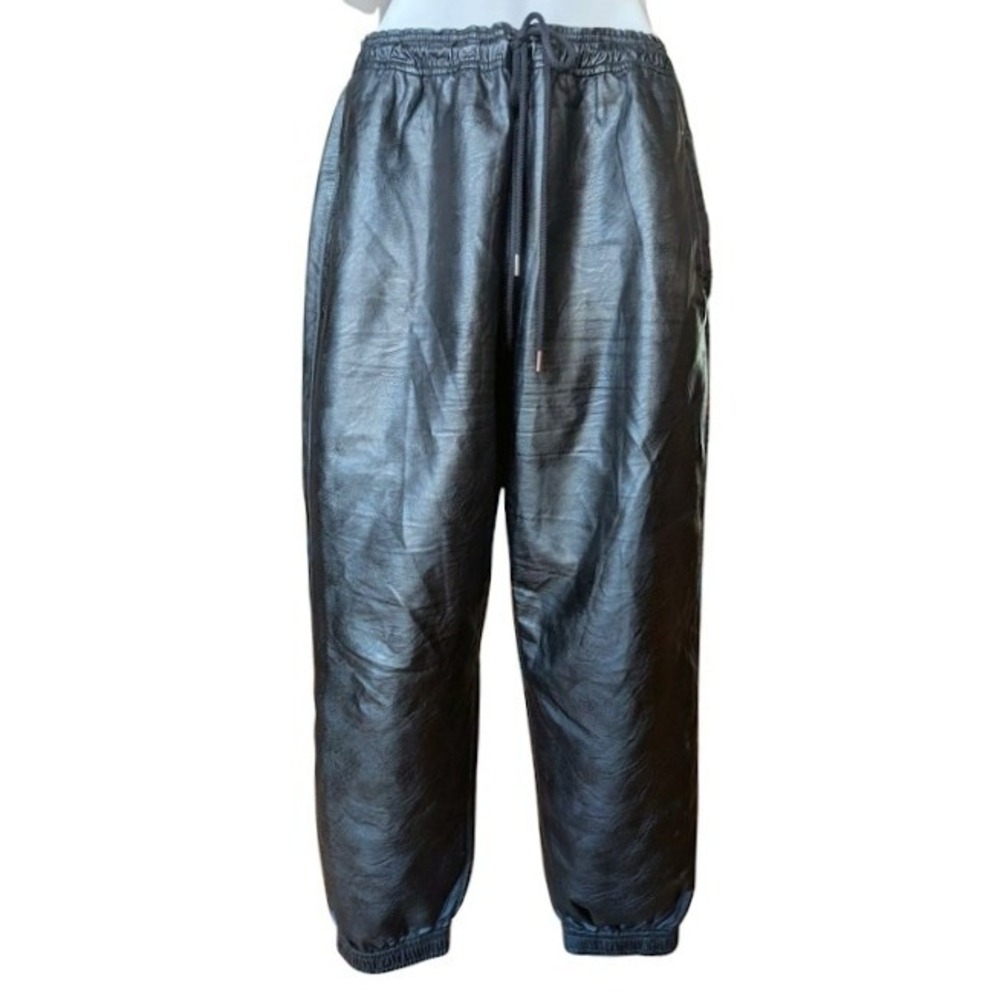 Stella McCartney Black Skin Free Skin Vegan Leather Joggers Pants IT 48